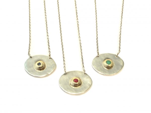 Silver, gold and gem necklace